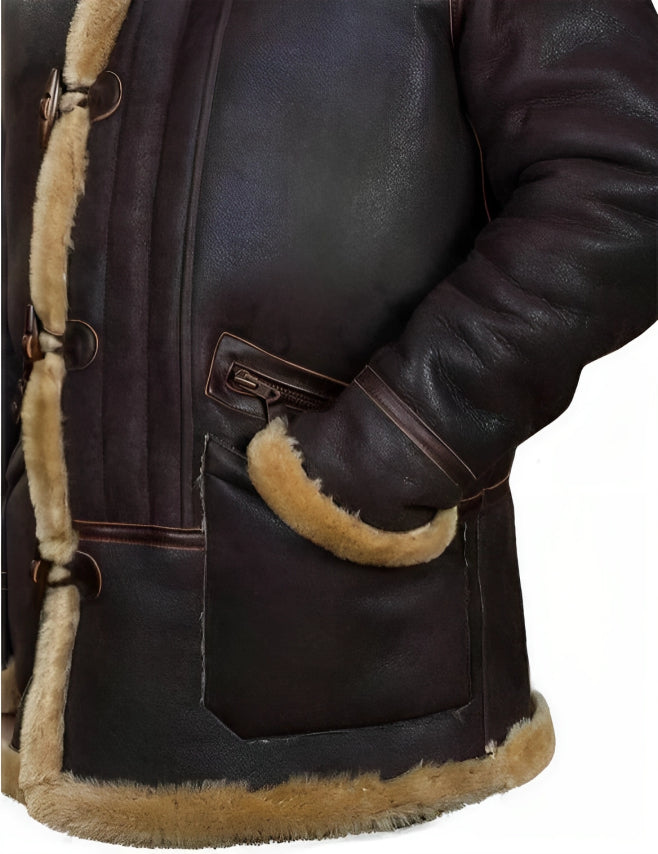 Edvard ™ | Classic Leather Shearling Hooded Jacket