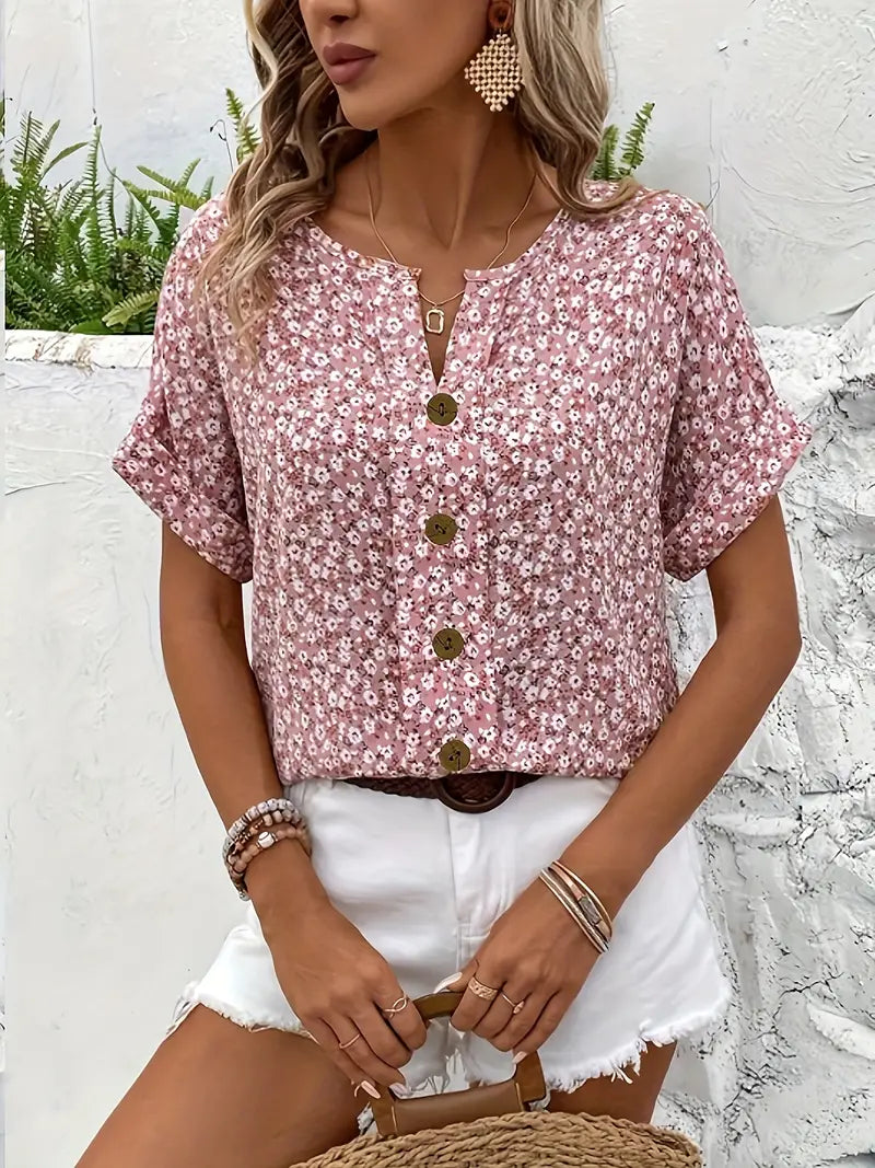 Charis™ - Floral Button-Up Blouse