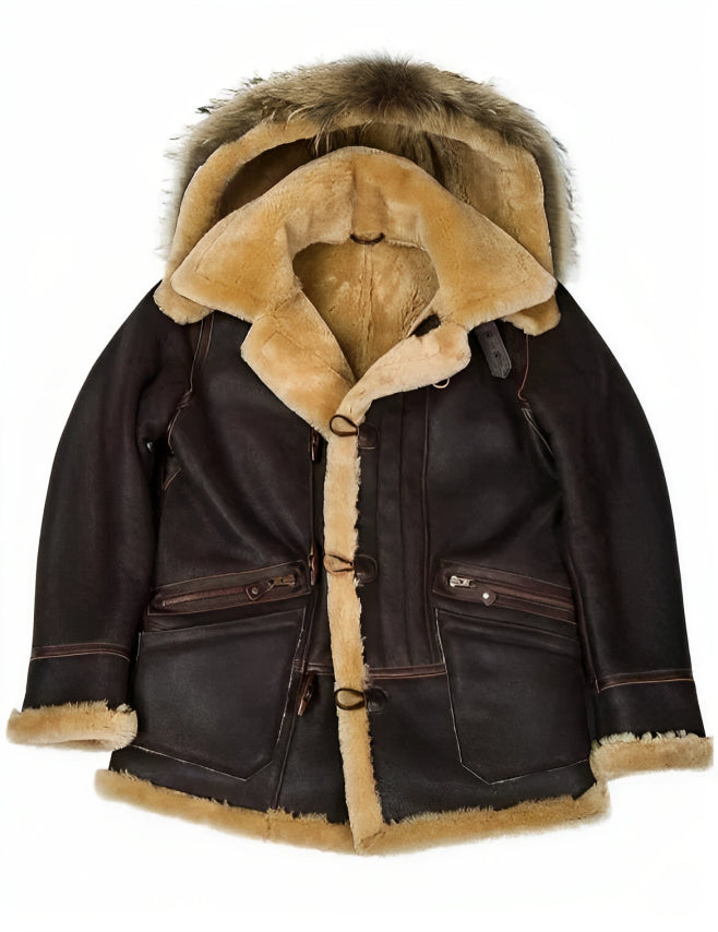 Edvard ™ | Classic Leather Shearling Hooded Jacket