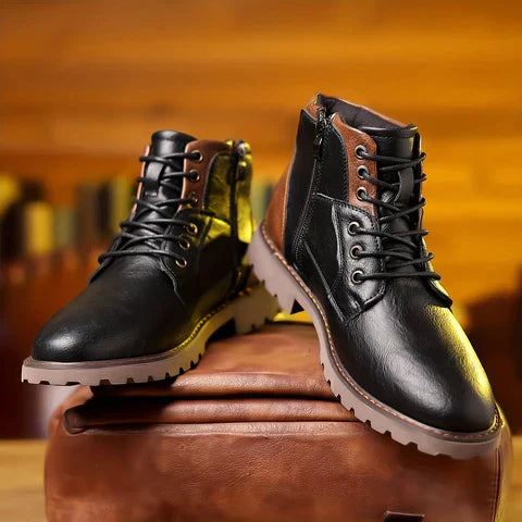 Carsten ™ | Rugged Leather Lace-Up Boots with Side Zipper