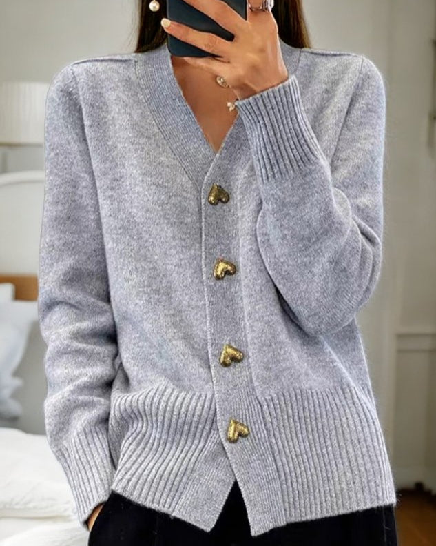 Thea™ | Elegant Heart Button Cardigan